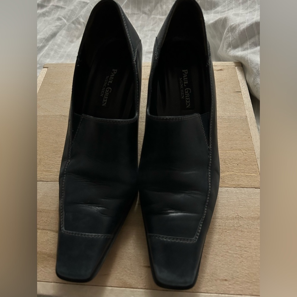 Paul Green Munchen Blk Leather Seamed Vamp Detail Low-Heel Loafer Shoes 6